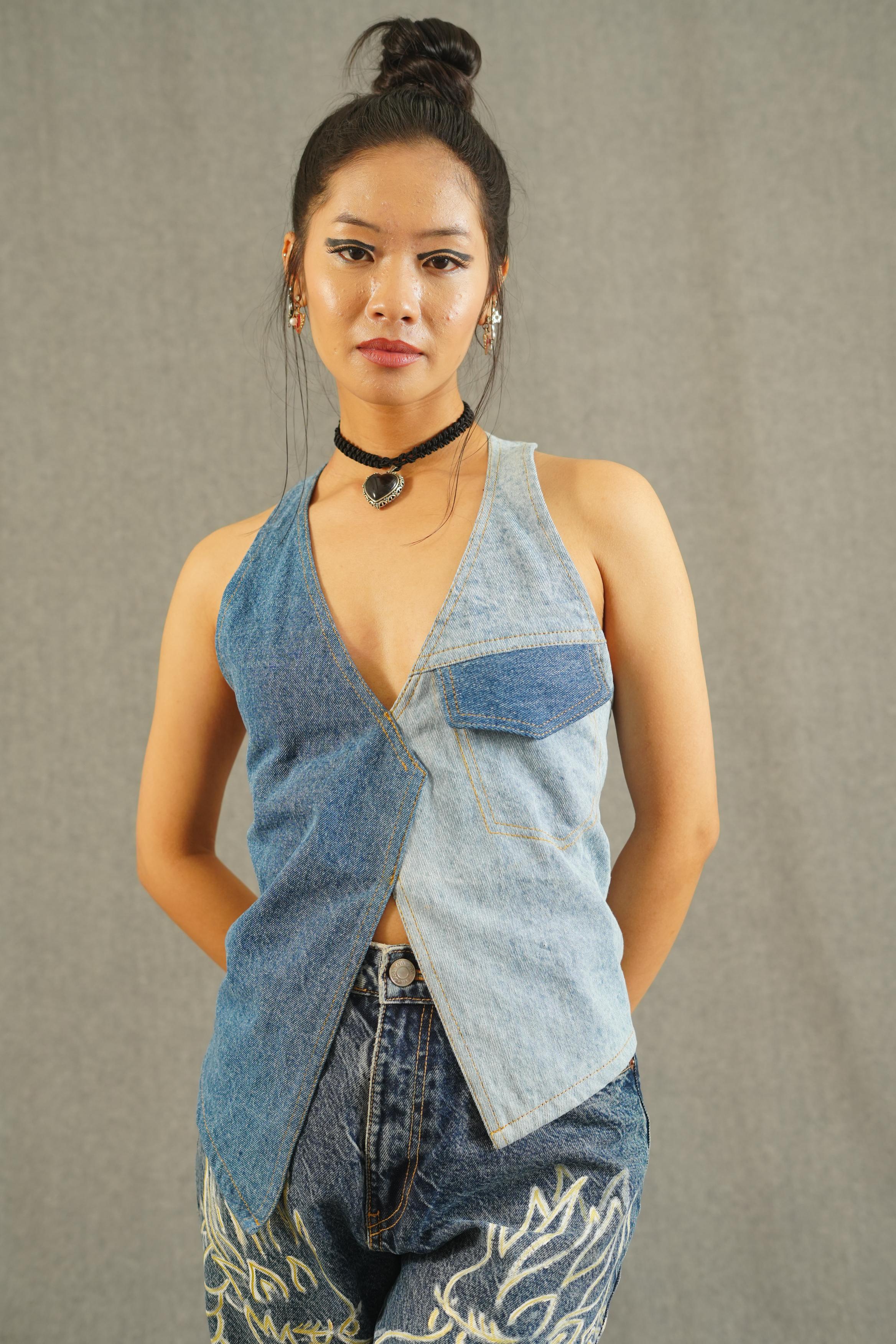 Two Tone Denim Vest Top