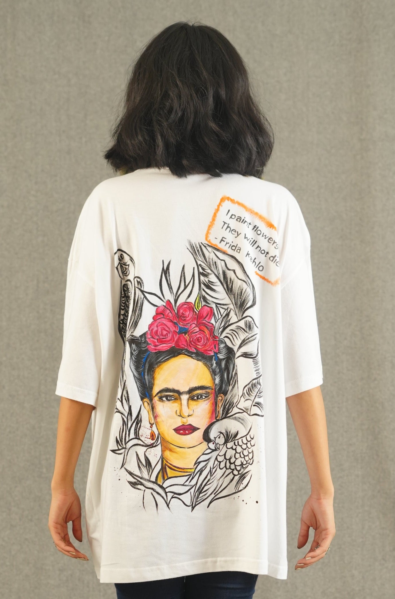 Hand Painted Frida face white tee