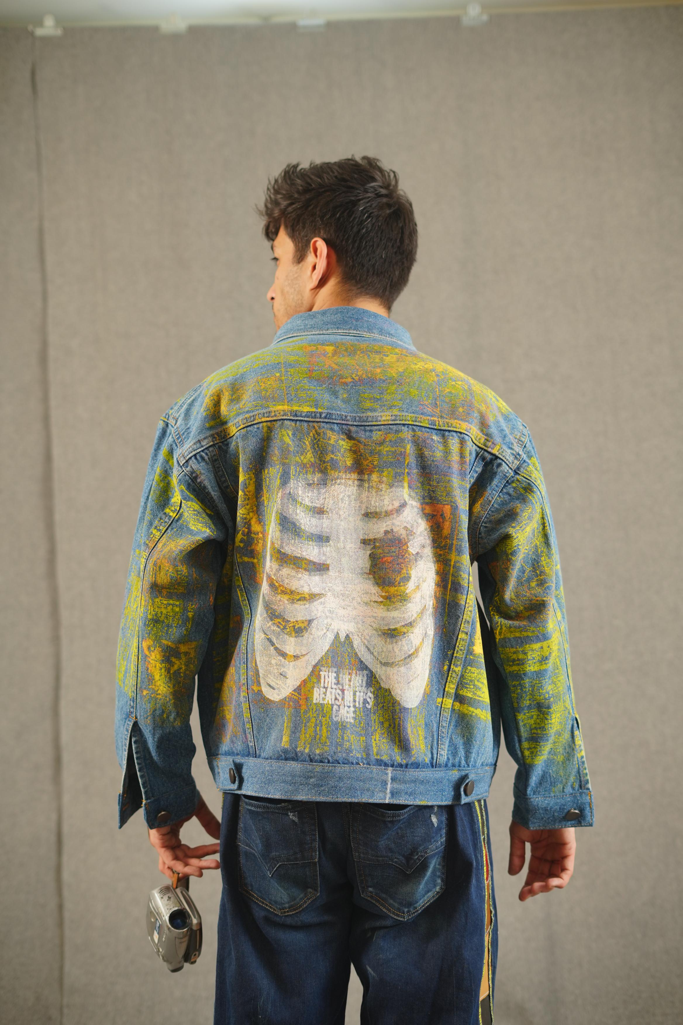 Textured rib cage riot Screen Print Jacket