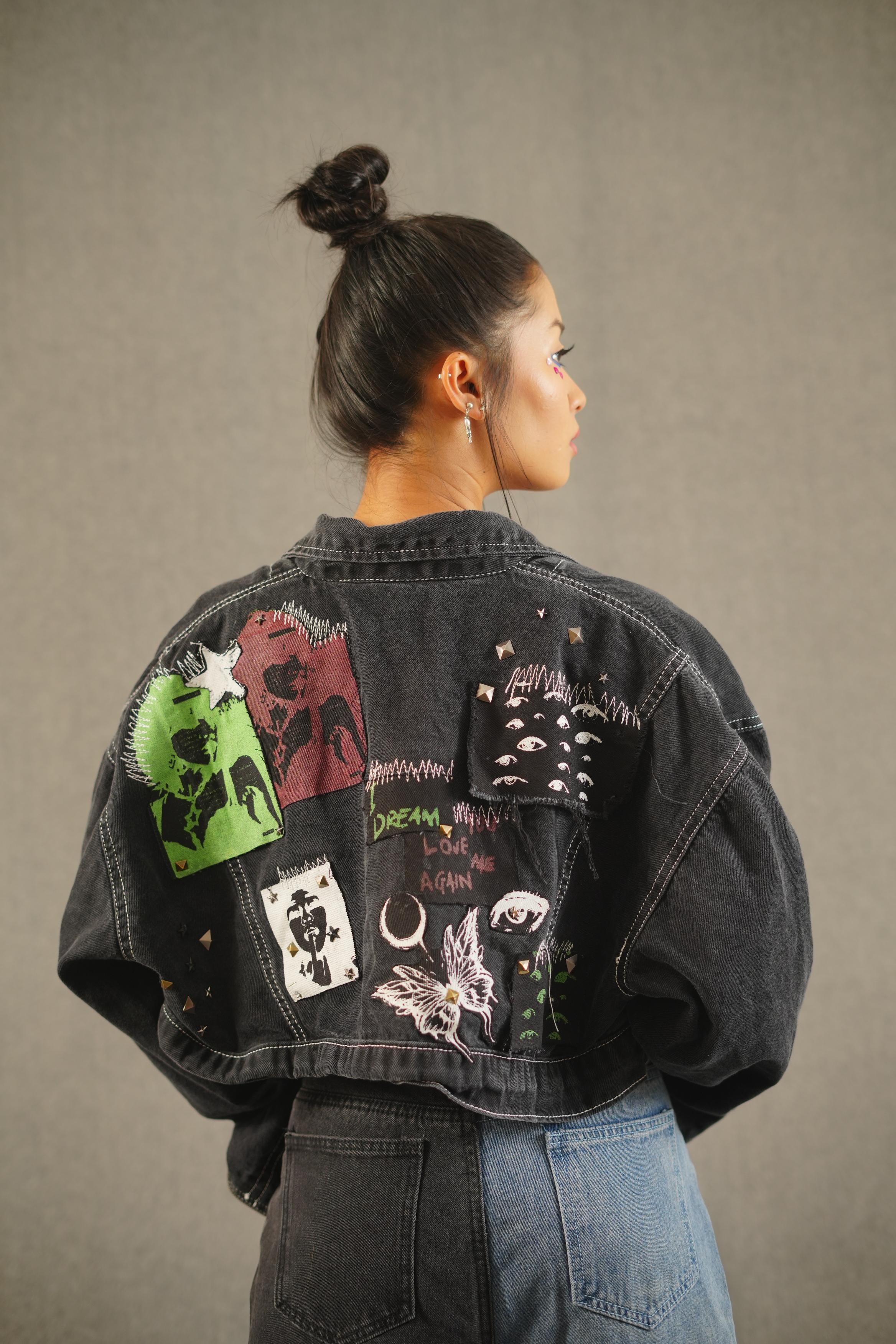 Patchwork Rebel Screen Printed Crop Jacket