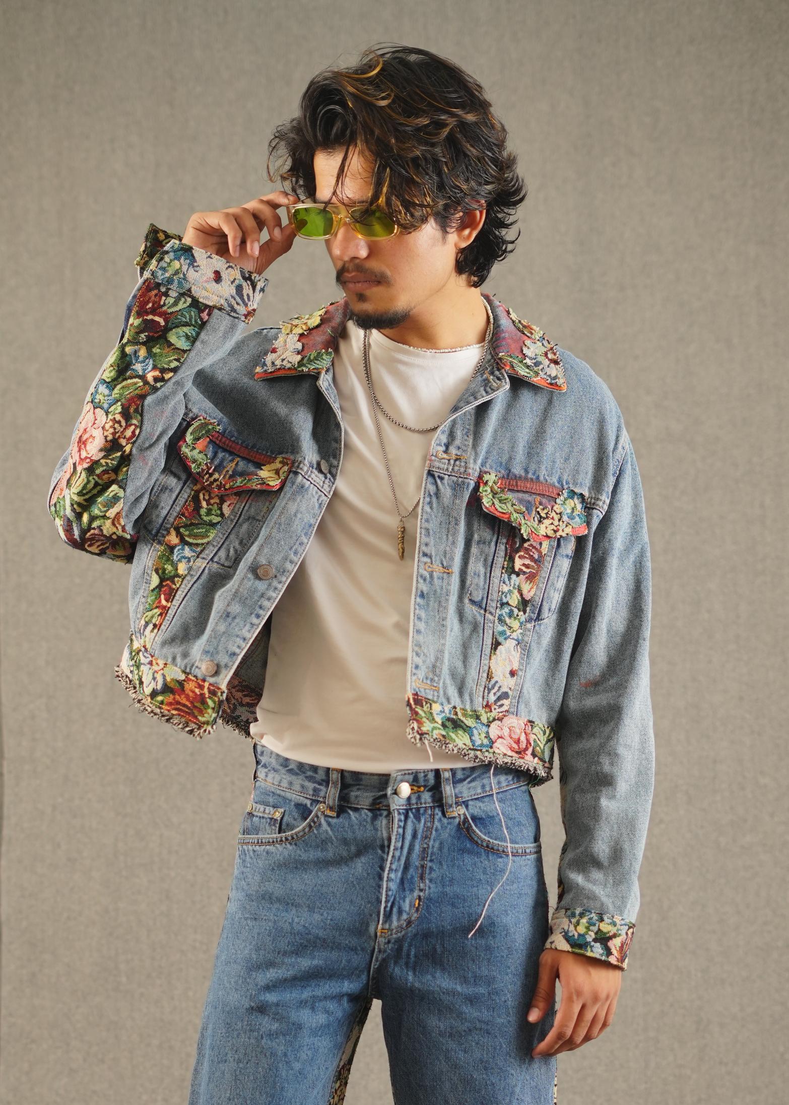 Deconstructed Men’s Flower Patch Crop Jacket