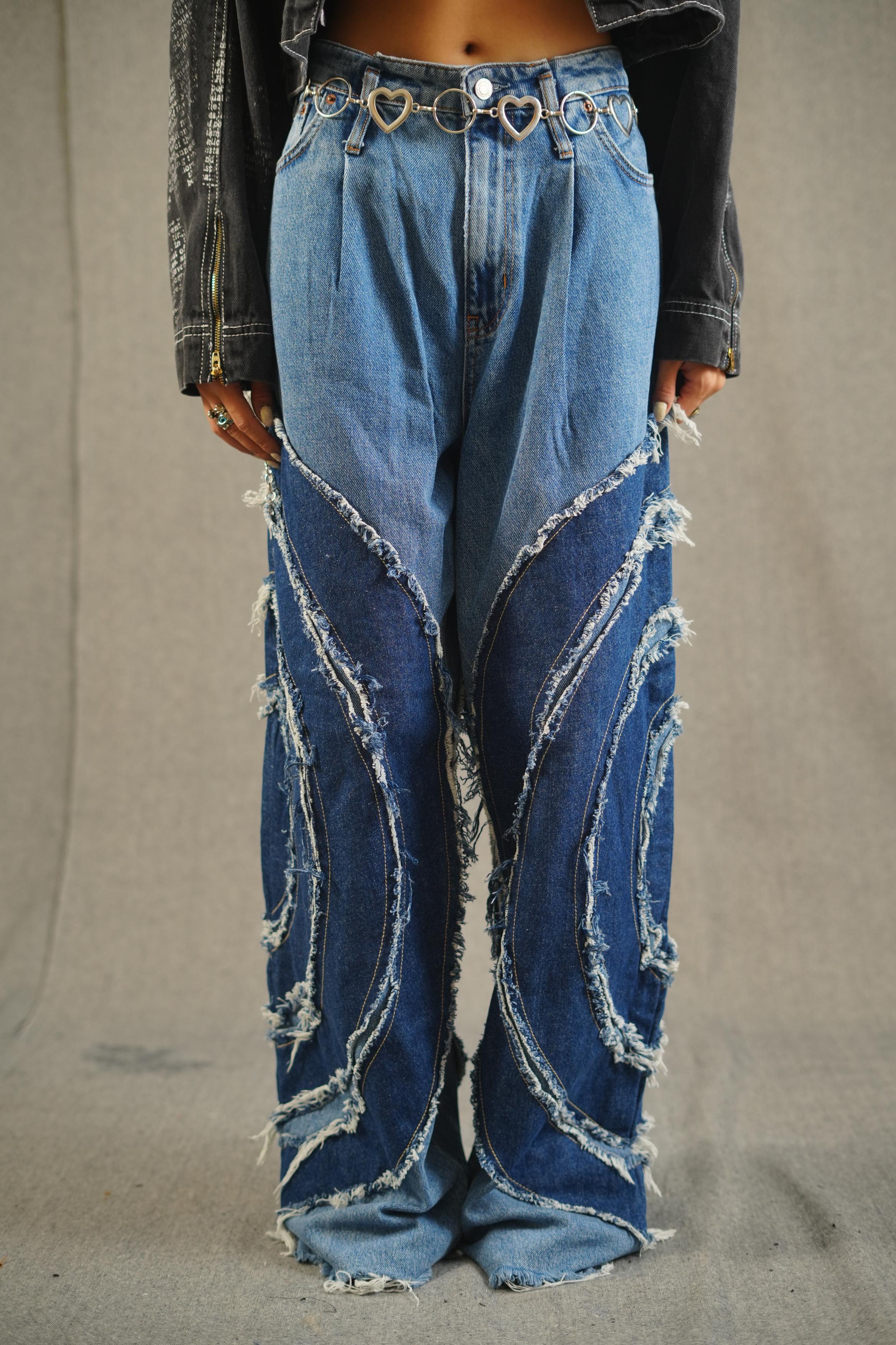 Cerulean Cyclone distressed thread Jeans