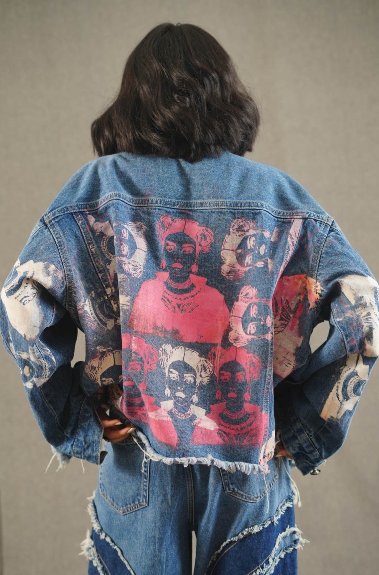 Frida’s Echoing Rhapsody Screen Printed Light Blue Jacket