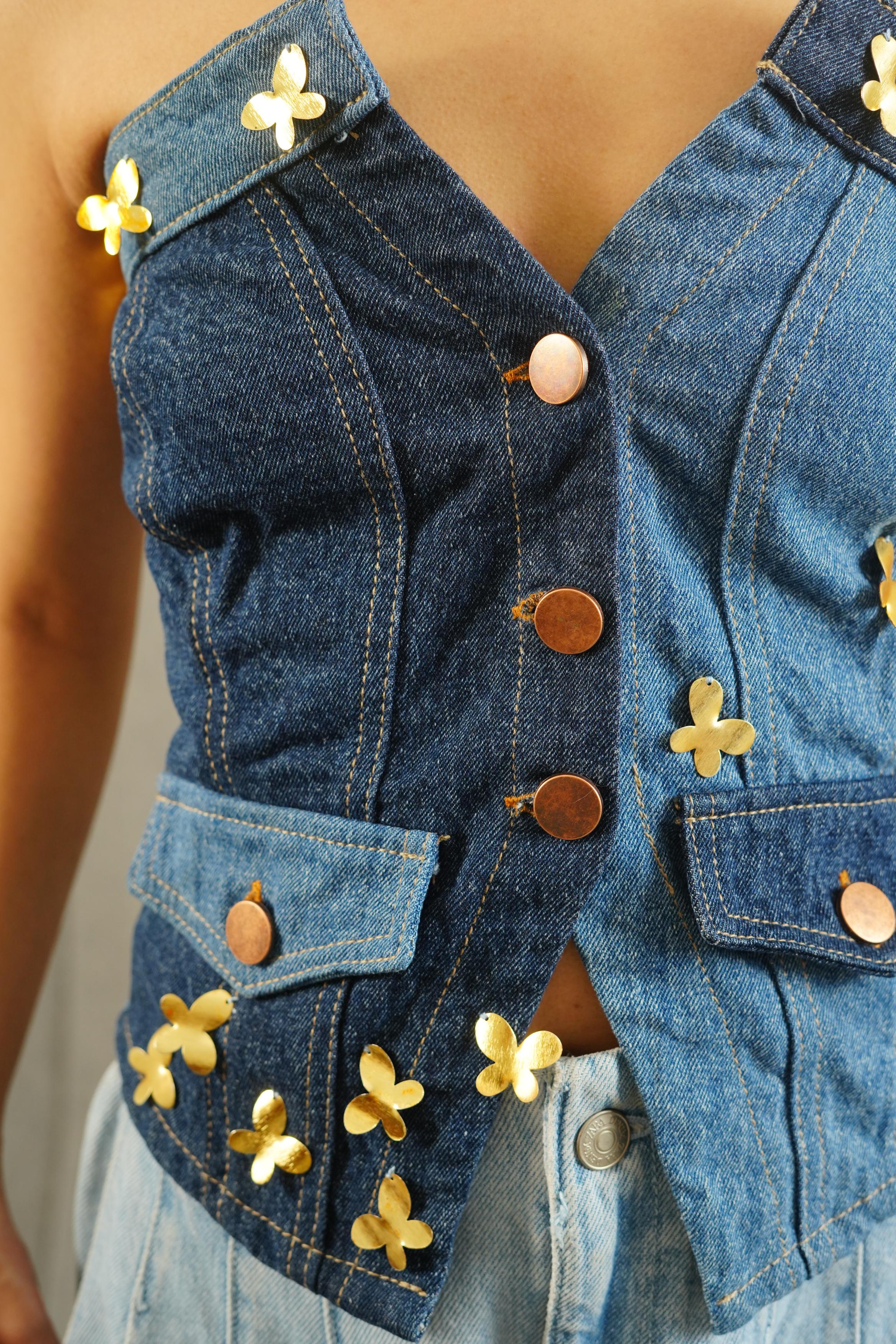 Butterfly Whimsy Artistic Denim Top