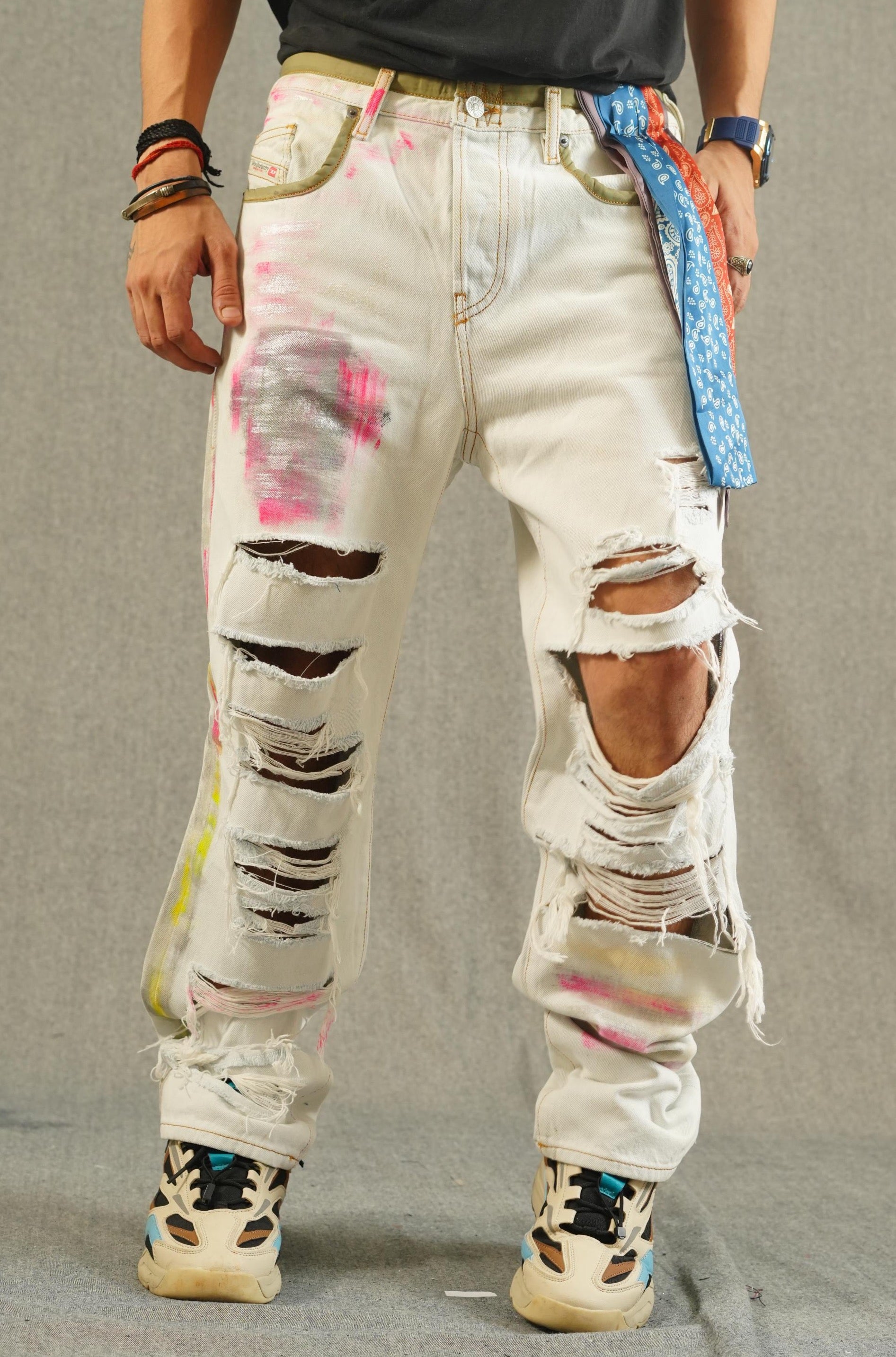 Edgy Splatter White Ripped Jeans