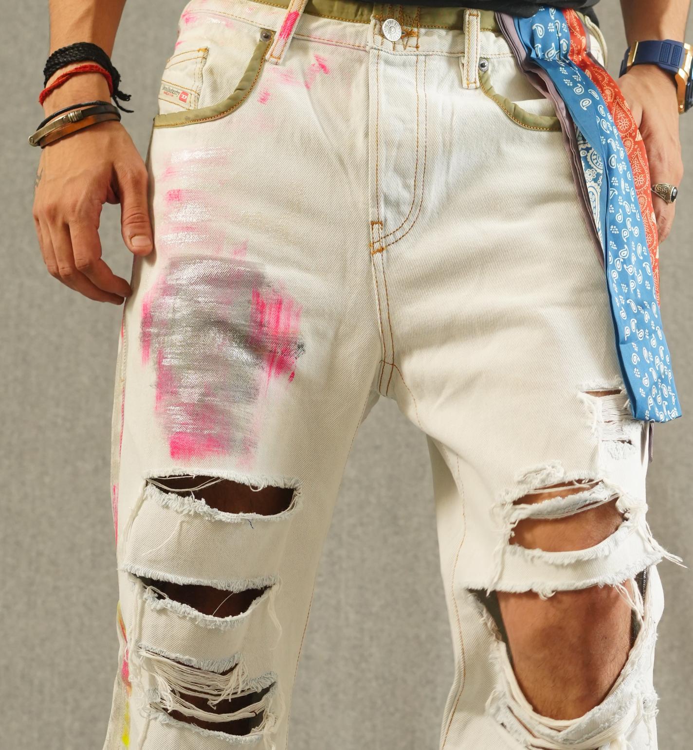 Edgy Splatter White Ripped Jeans